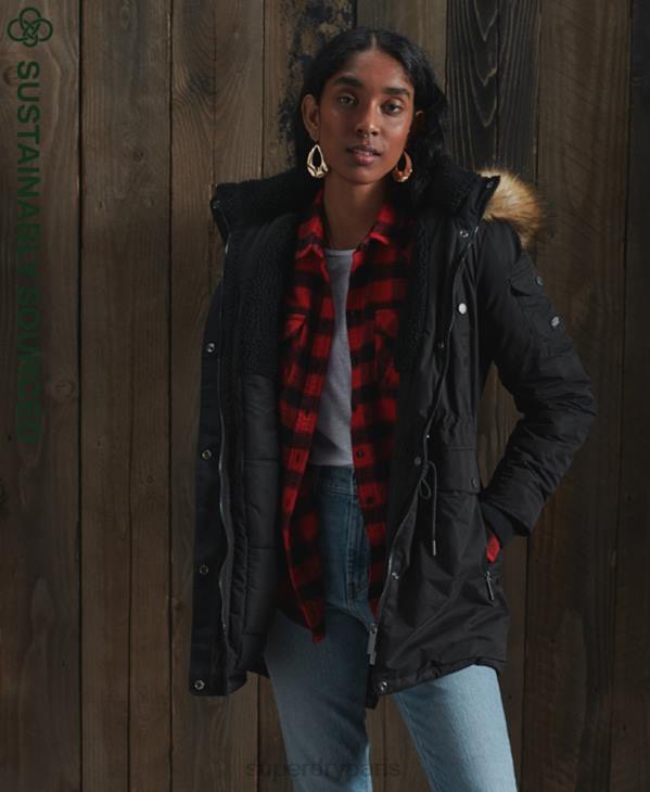 Superdry femmes parka en microfibre nadare D64Z5481 vêtements noir