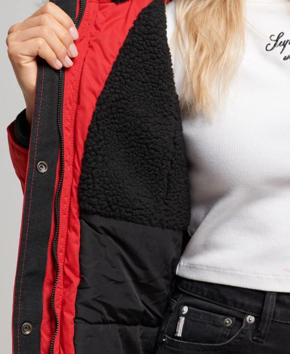 Superdry femmes parka en microfibre nadare D64Z5513 vêtements rouge