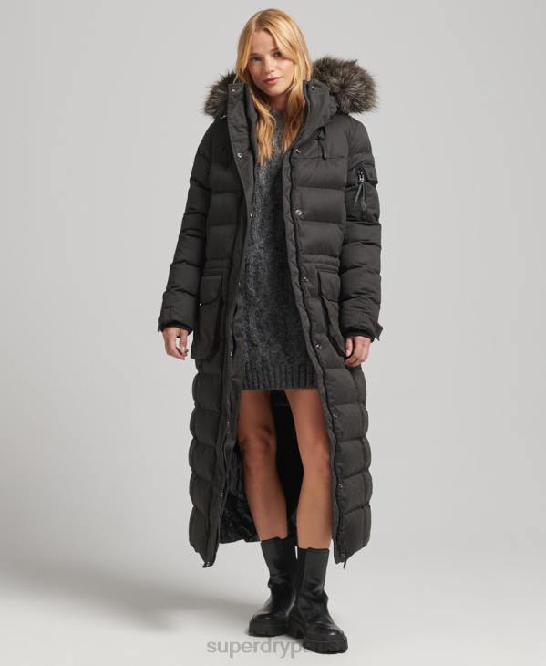 Superdry femmes parka longue d'expédition en microfibre D64Z5448 vêtements noir