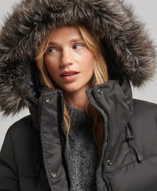 Superdry femmes parka longue d'expédition en microfibre D64Z5448 vêtements noir