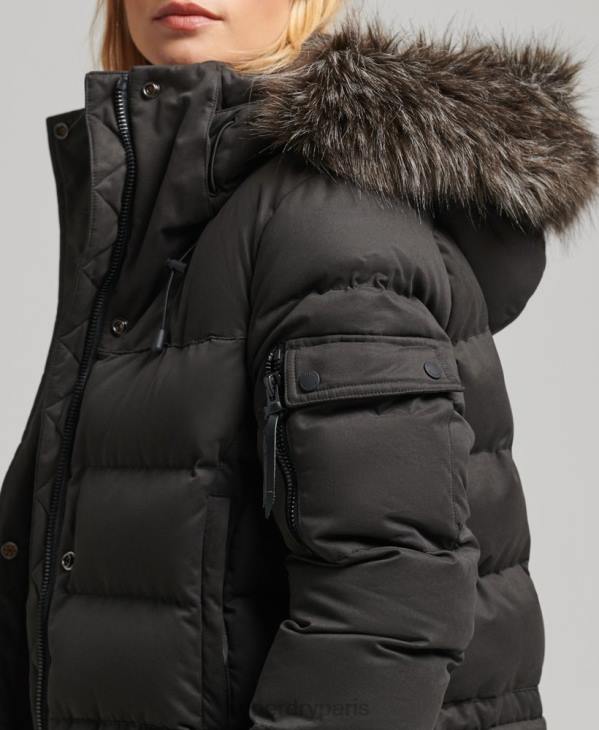 Superdry femmes parka longue d'expédition en microfibre D64Z5448 vêtements noir