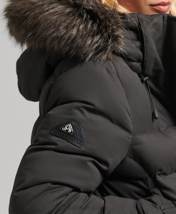 Superdry femmes parka longue d'expédition en microfibre D64Z5448 vêtements noir