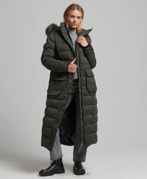 Superdry femmes parka longue d'expédition en microfibre D64Z5490 vêtements vert
