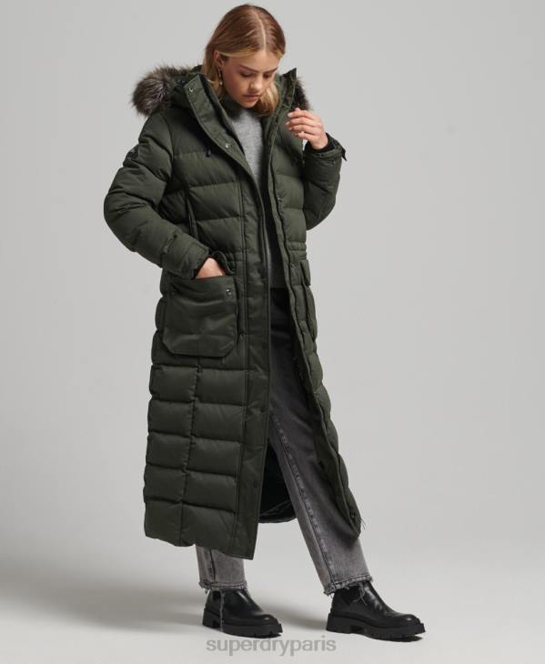 Superdry femmes parka longue d'expédition en microfibre D64Z5490 vêtements vert