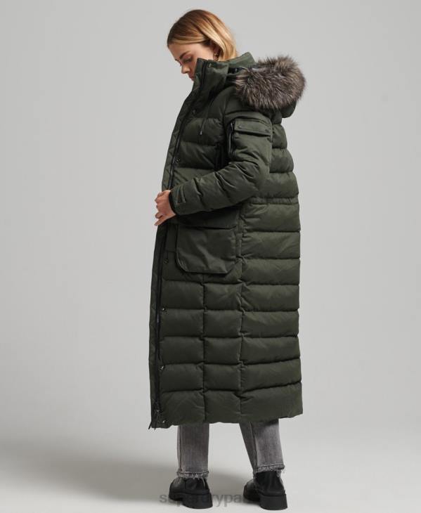 Superdry femmes parka longue d'expédition en microfibre D64Z5490 vêtements vert