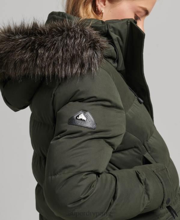 Superdry femmes parka longue d'expédition en microfibre D64Z5490 vêtements vert