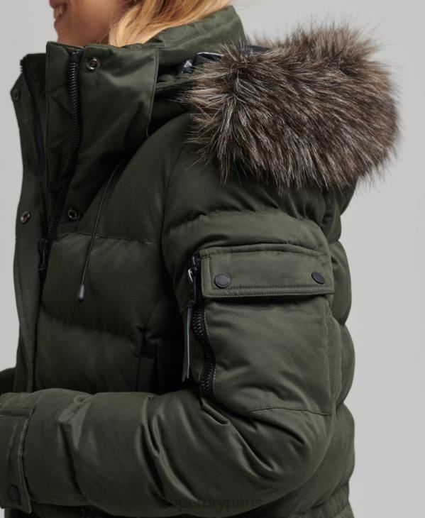 Superdry femmes parka longue d'expédition en microfibre D64Z5490 vêtements vert