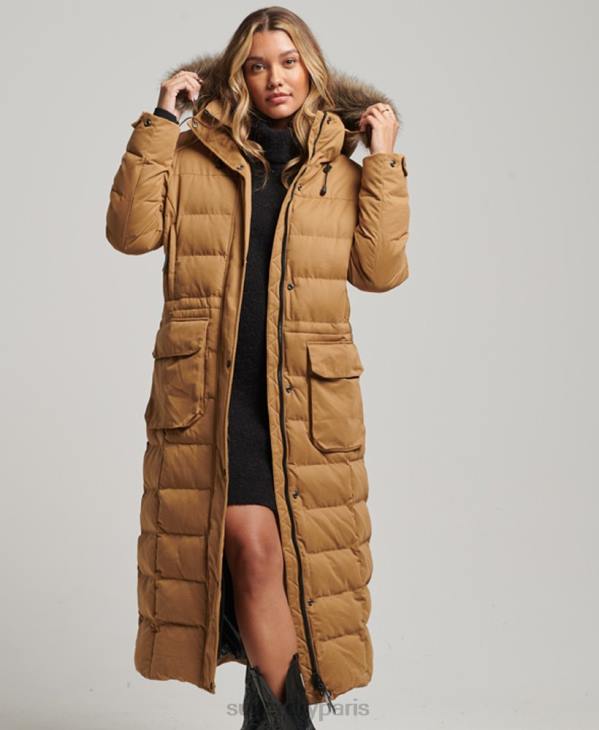 Superdry femmes parka longue d'expédition en microfibre D64Z5547 vêtements brun