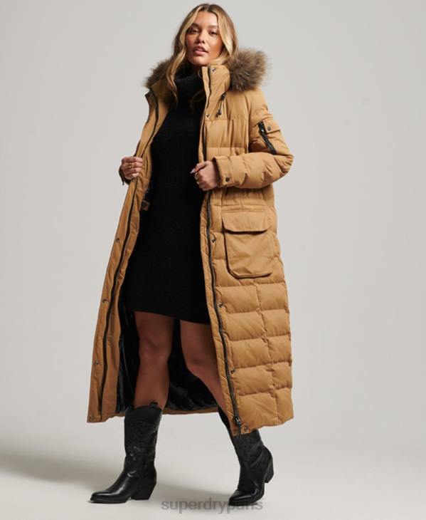Superdry femmes parka longue d'expédition en microfibre D64Z5547 vêtements brun