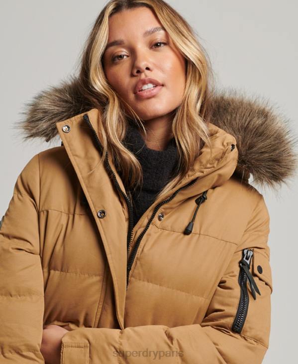 Superdry femmes parka longue d'expédition en microfibre D64Z5547 vêtements brun