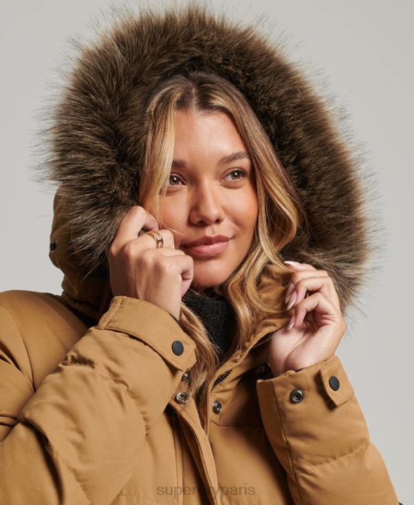 Superdry femmes parka longue d'expédition en microfibre D64Z5547 vêtements brun