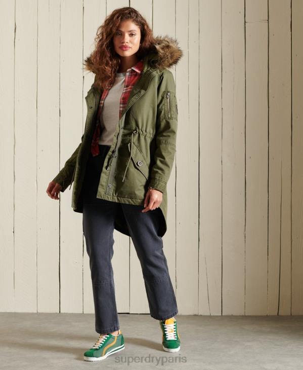 Superdry femmes parka militaire en queue de poisson D64Z5568 vêtements kaki