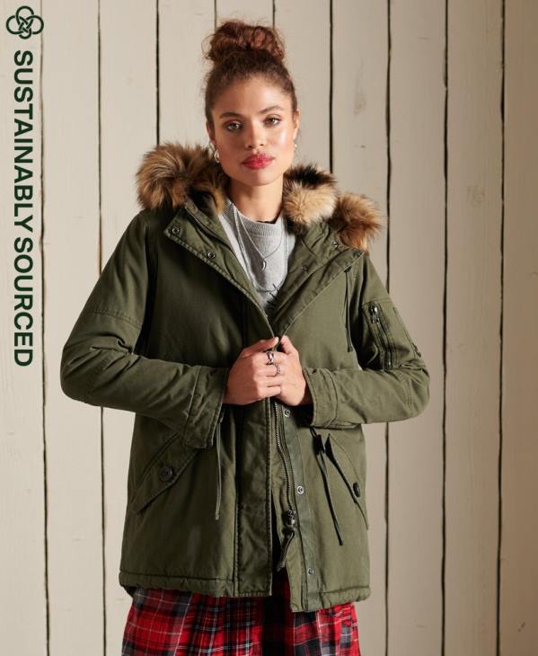 Superdry femmes parka militaire haut de gamme D64Z5639 vêtements vert