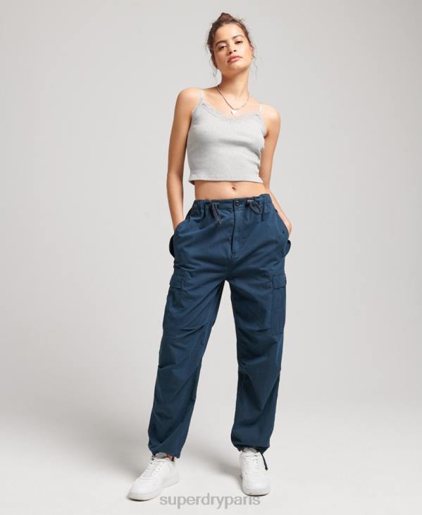 Superdry femmes pantalon adhérent parachute en coton bio D64Z2600 vêtements marine