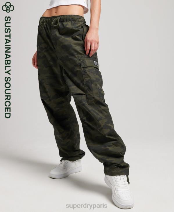Superdry femmes pantalon adhérent parachute en coton bio D64Z2602 vêtements vert