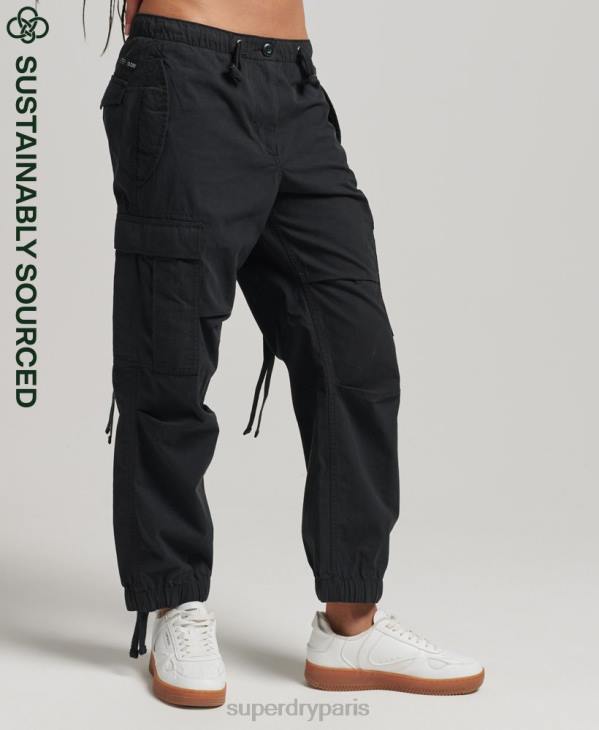 Superdry femmes pantalon adhérent parachute en coton bio D64Z2604 vêtements noir