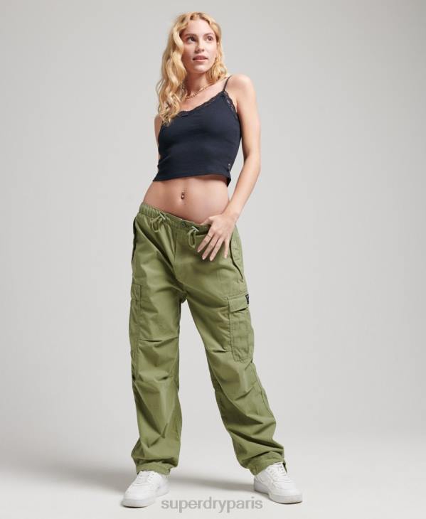 Superdry femmes pantalon adhérent parachute en coton bio D64Z2607 vêtements kaki