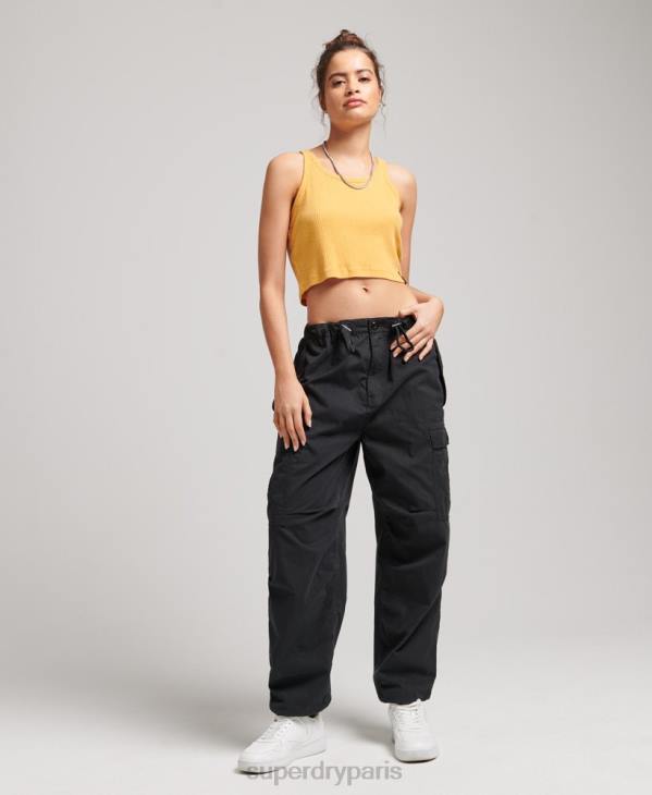 Superdry femmes pantalon adhérent parachute en coton bio D64Z2608 vêtements noir