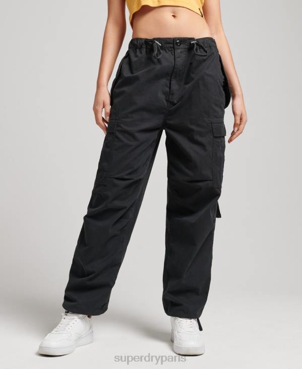 Superdry femmes pantalon adhérent parachute en coton bio D64Z2608 vêtements noir