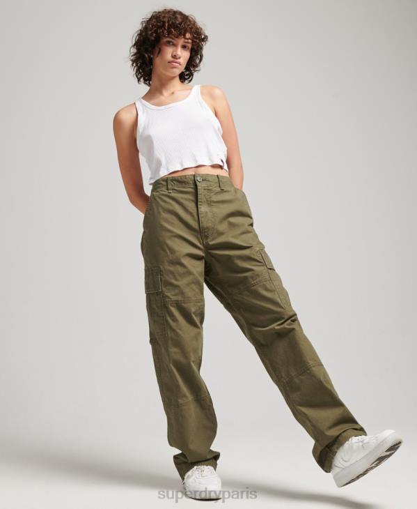 Superdry femmes pantalon cargo bouffant en coton bio D64Z2562 vêtements kaki