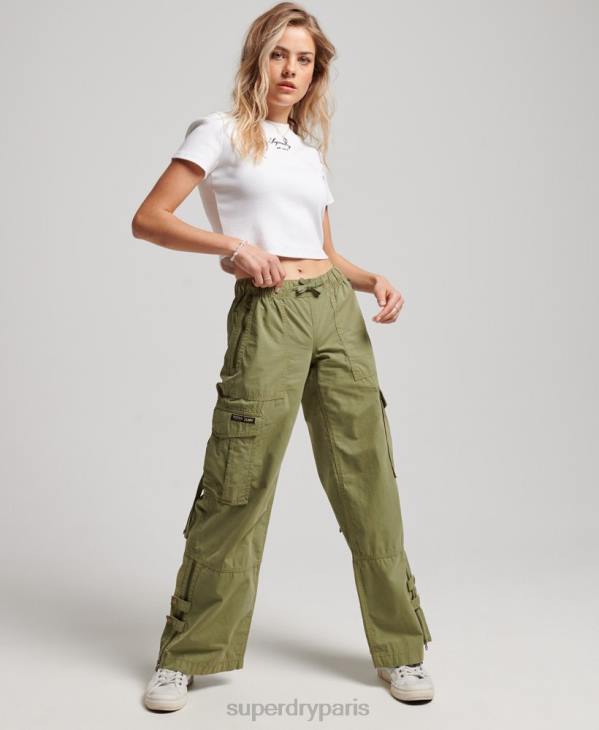 Superdry femmes pantalon cargo taille basse à jambe large D64Z2015 vêtements vert