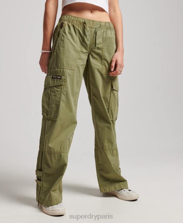 Superdry femmes pantalon cargo taille basse à jambe large D64Z2015 vêtements vert