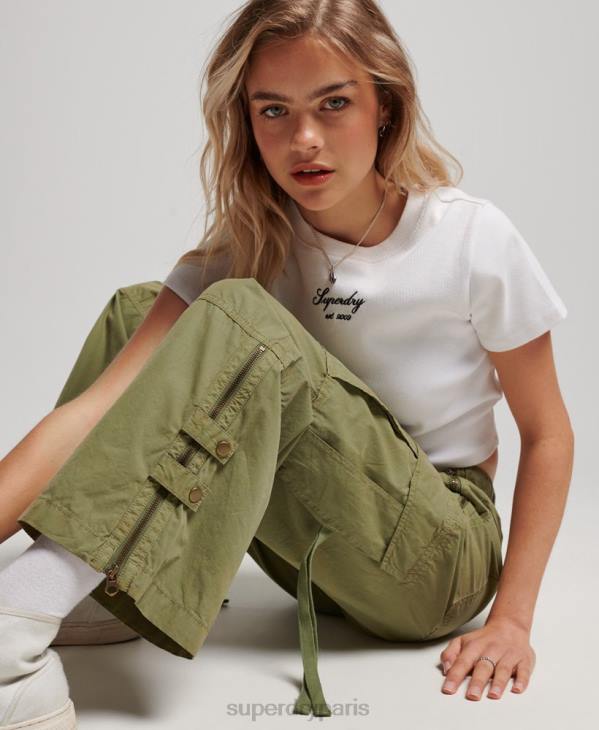 Superdry femmes pantalon cargo taille basse à jambe large D64Z2015 vêtements vert