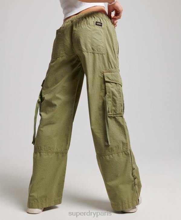Superdry femmes pantalon cargo taille basse à jambe large D64Z2015 vêtements vert