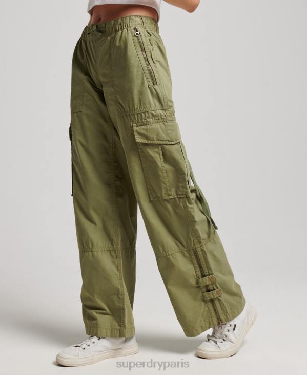 Superdry femmes pantalon cargo taille basse à jambe large D64Z2015 vêtements vert