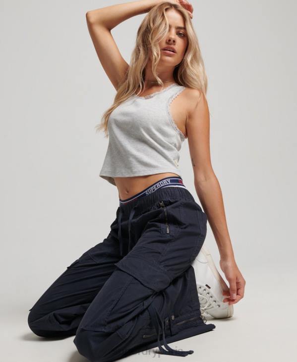 Superdry femmes pantalon cargo taille basse à jambe large D64Z2103 vêtements marine