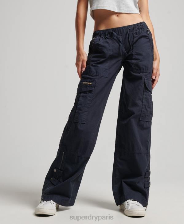 Superdry femmes pantalon cargo taille basse à jambe large D64Z2103 vêtements marine