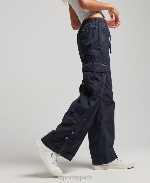Superdry femmes pantalon cargo taille basse à jambe large D64Z2103 vêtements marine