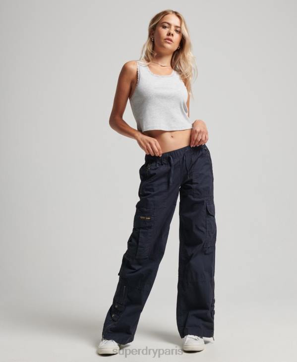 Superdry femmes pantalon cargo taille basse à jambe large D64Z2103 vêtements marine