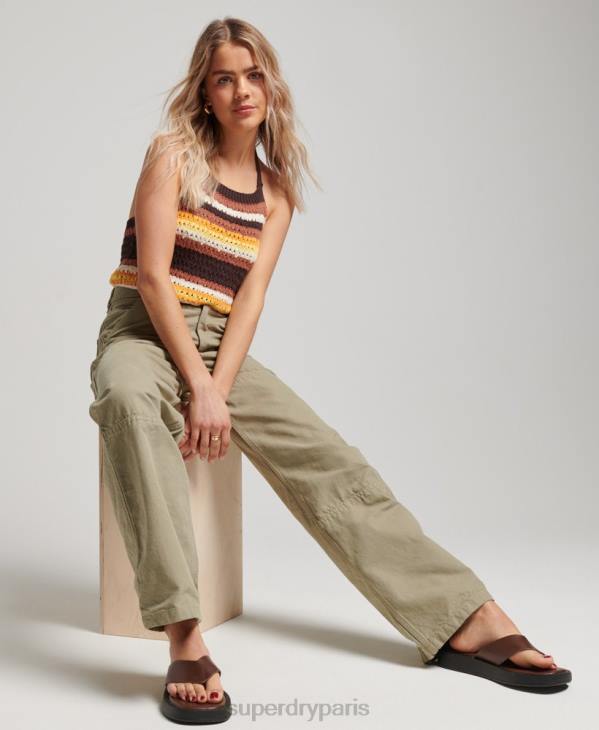 Superdry femmes pantalon charpentier large vintage en coton bio D64Z2556 vêtements vert
