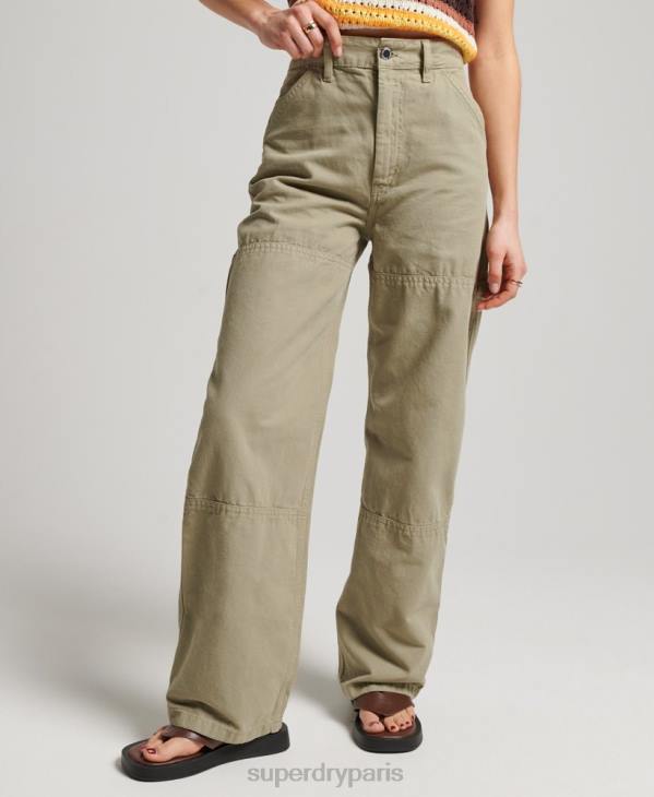 Superdry femmes pantalon charpentier large vintage en coton bio D64Z2556 vêtements vert