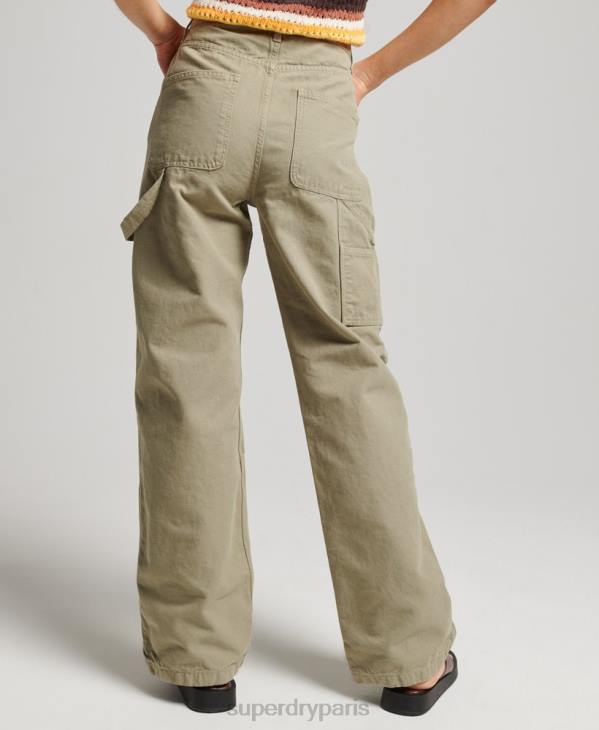 Superdry femmes pantalon charpentier large vintage en coton bio D64Z2556 vêtements vert