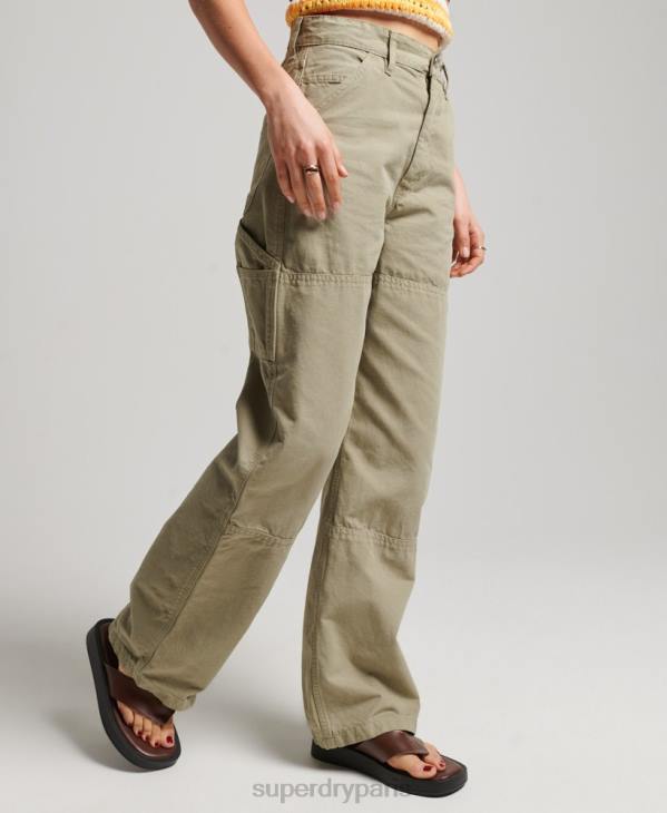 Superdry femmes pantalon charpentier large vintage en coton bio D64Z2556 vêtements vert