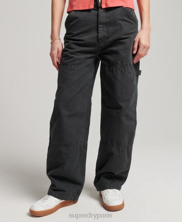 Superdry femmes pantalon charpentier large vintage en coton bio D64Z2557 vêtements gris foncé