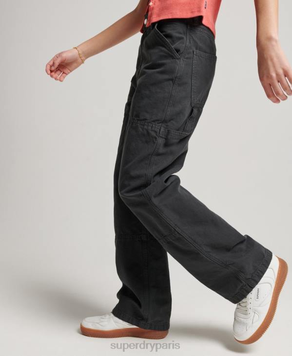 Superdry femmes pantalon charpentier large vintage en coton bio D64Z2557 vêtements gris foncé