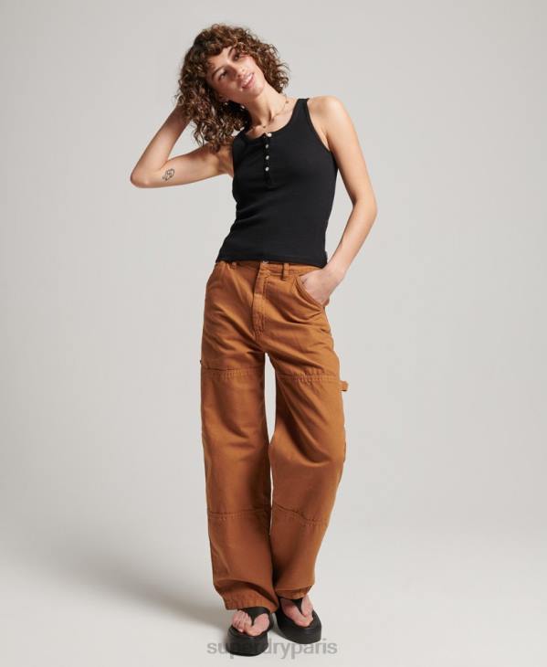 Superdry femmes pantalon charpentier large vintage en coton bio D64Z2561 vêtements brun