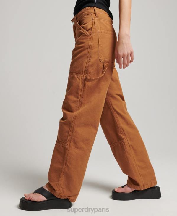 Superdry femmes pantalon charpentier large vintage en coton bio D64Z2561 vêtements brun