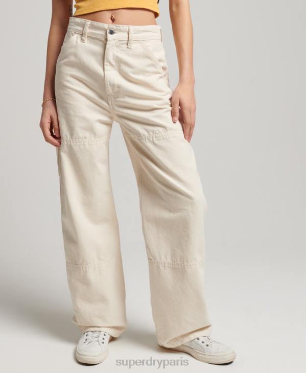 Superdry femmes pantalon charpentier large vintage en coton bio D64Z2573 vêtements crème