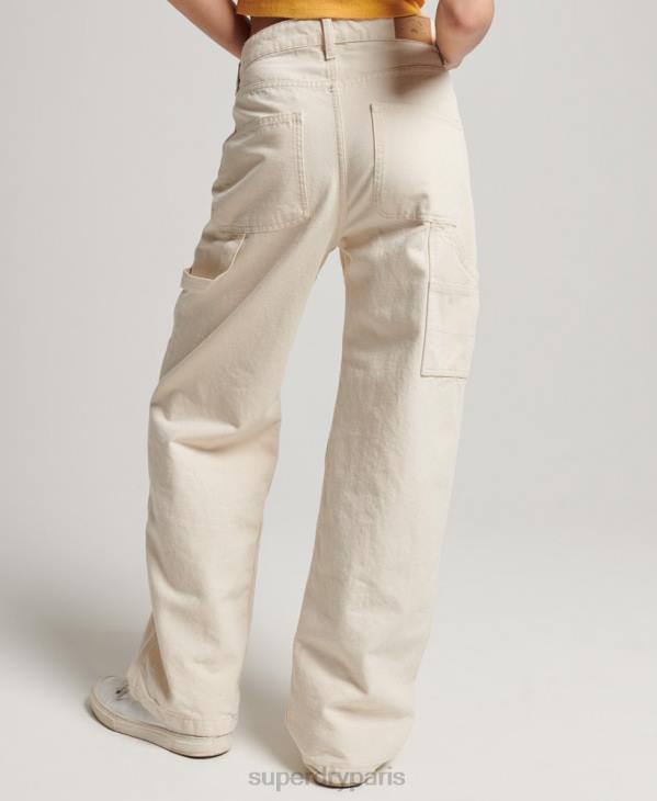 Superdry femmes pantalon charpentier large vintage en coton bio D64Z2573 vêtements crème