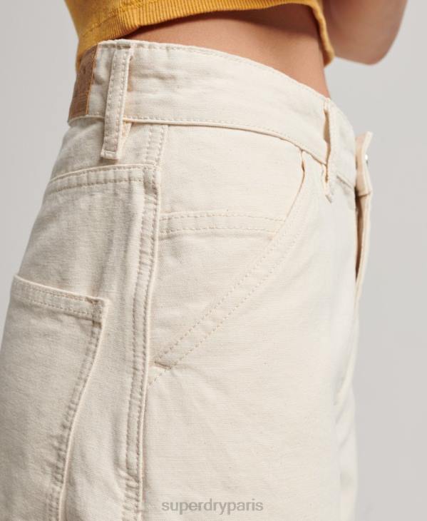 Superdry femmes pantalon charpentier large vintage en coton bio D64Z2573 vêtements crème