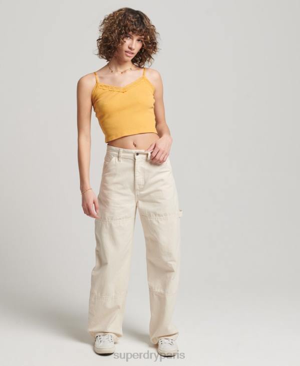Superdry femmes pantalon charpentier large vintage en coton bio D64Z2573 vêtements crème