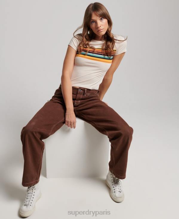 Superdry femmes pantalon de charpentier contrastant D64Z2555 vêtements brun