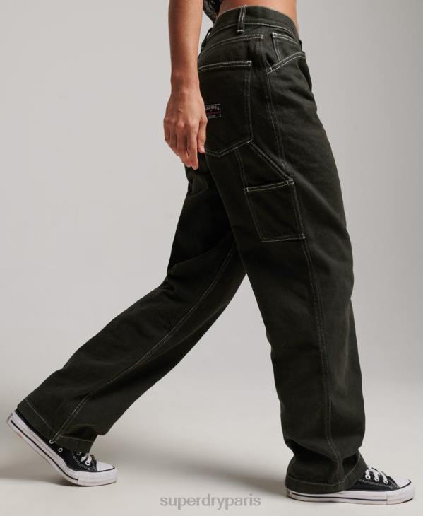 Superdry femmes pantalon de charpentier contrastant D64Z2558 vêtements vert