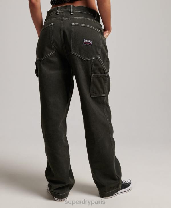 Superdry femmes pantalon de charpentier contrastant D64Z2558 vêtements vert
