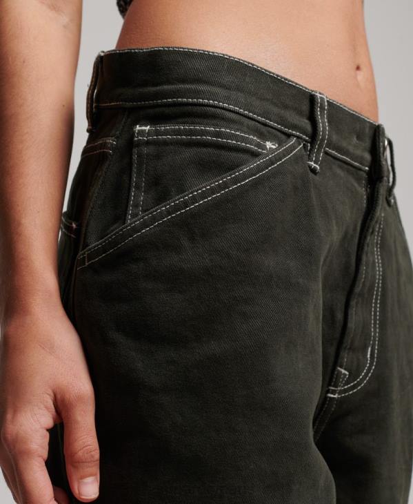 Superdry femmes pantalon de charpentier contrastant D64Z2558 vêtements vert