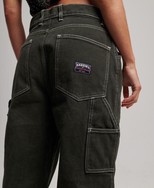 Superdry femmes pantalon de charpentier contrastant D64Z2558 vêtements vert